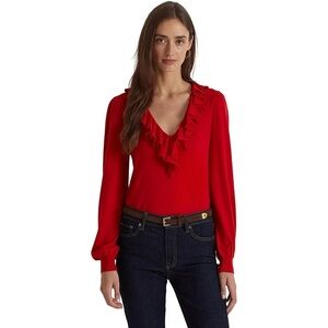 Ralph Lauren Red Ruffled Long Sleeve  light sweater